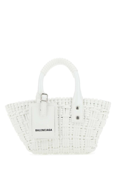 Shop Balenciaga Bistro Woven Mini Tote Bag In White