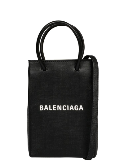 Shop Balenciaga Logo Print Mini Shopping Phone Holder Bag In Black