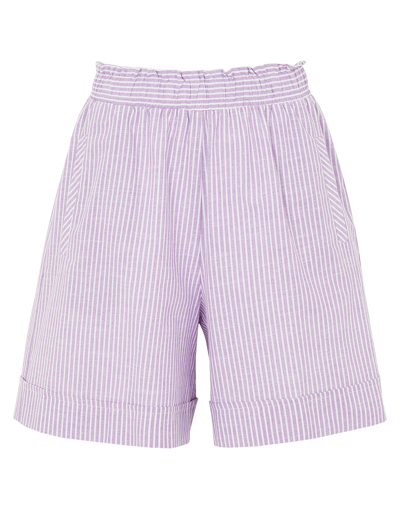 Shop 8 By Yoox Striped Cotton Pull-on Shorts Woman Shorts & Bermuda Shorts Light Purple Size 6 Cotton