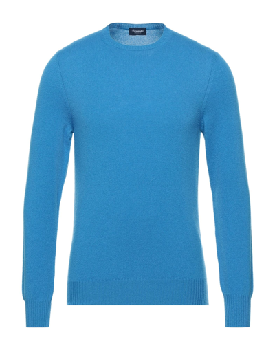 Shop Drumohr Man Sweater Azure Size 44 Cashmere In Blue