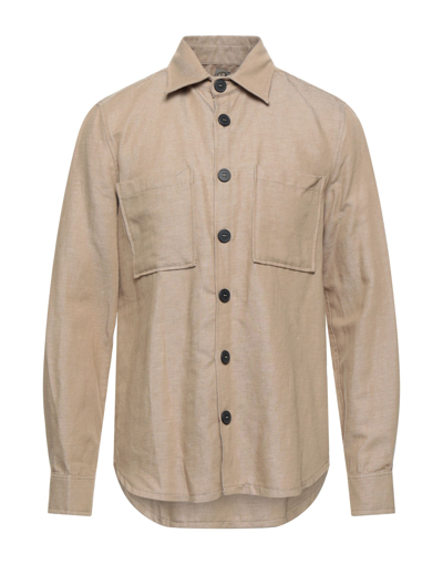 Shop Swiss-chriss Man Shirt Camel Size L Cotton In Beige