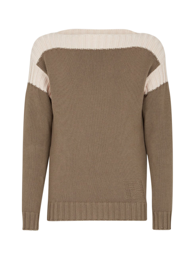 Shop Fendi Multicolor Cotton And Cashmere Sweater In Nude & Neutrals