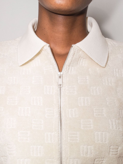 Shop Ambush Monogram-pattern Asymmetric Cropped Jacket In Neutrals