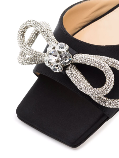 Shop Mach & Mach Crystal-embellished Double-bow Satin Sandals In Black