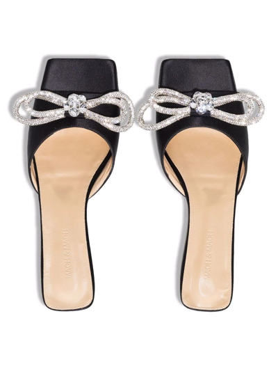 Shop Mach & Mach Crystal-embellished Double-bow Satin Sandals In Black