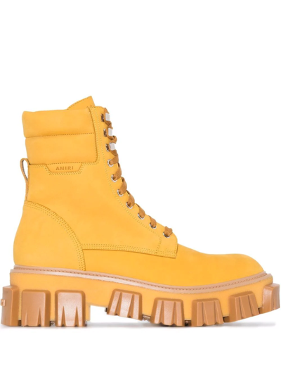 Shop Amiri Crepe Lug Sole Combat Boots In Yellow