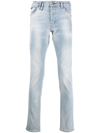 Shop Philipp Plein Destroyed Super-straight Jeans In Blau
