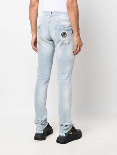 Shop Philipp Plein Destroyed Super-straight Jeans In Blau