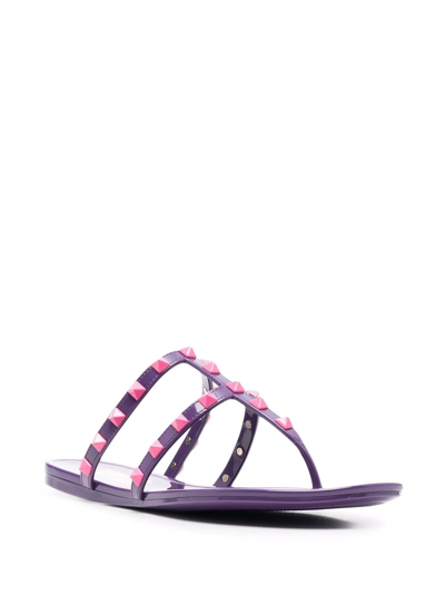 Valentino Rockstud Flat Sandals In Violett