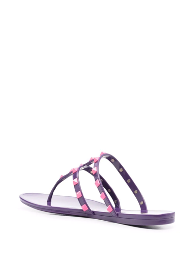 Valentino Rockstud Flat Sandals In Violett