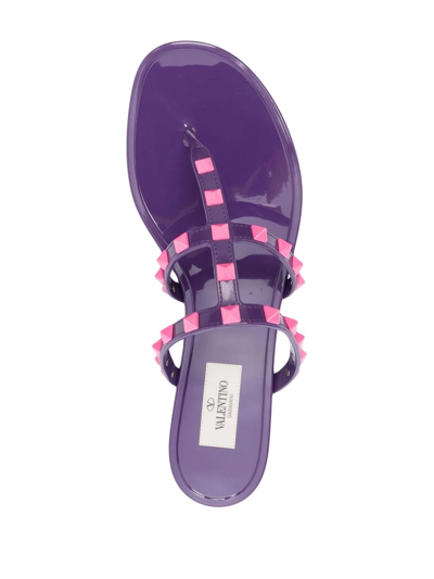 Valentino Rockstud Flat Sandals In Violett