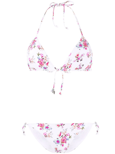 Shop Fisico Floral-print Halterneck Bikini In White