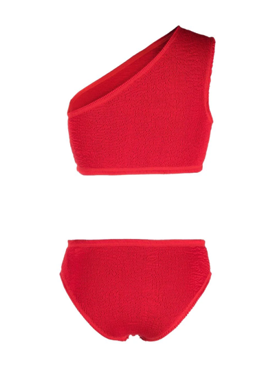 Shop Bottega Veneta Smocked One-shoulder Bikini In Rot