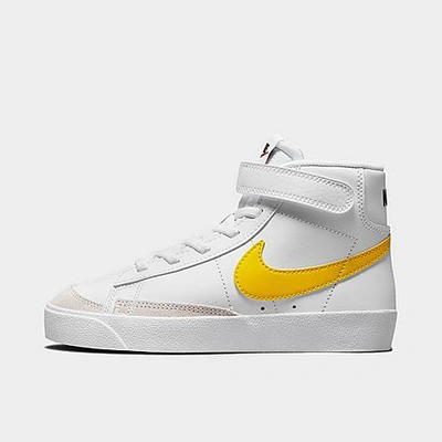 Shop Nike Little Kids' Blazer Mid '77 Hook-and-loop Casual Shoes In White/pecan/vivid Sulfur