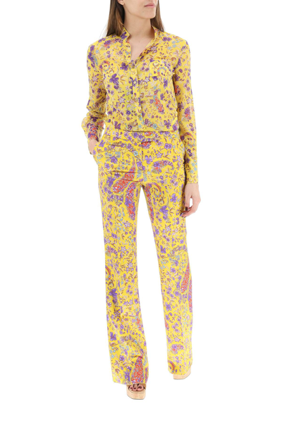 Etro Floral-print Flared Trousers In Yellow,purple,red