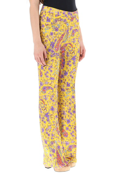 Etro Floral-print Flared Trousers In Yellow,purple,red