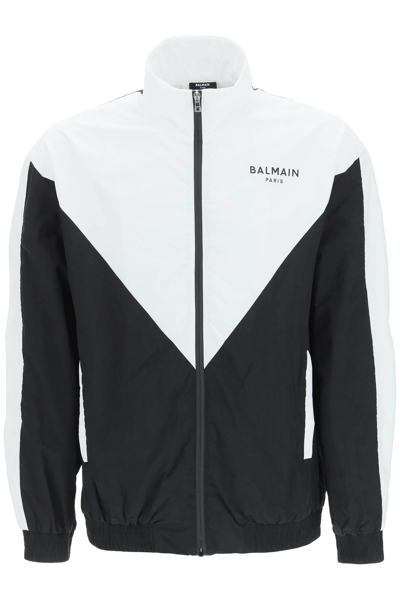 Balmain Black Polyamide Shell Jacket In Black,white