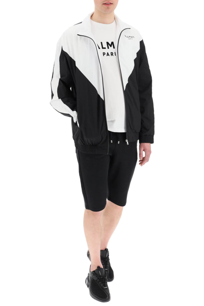 Shop Balmain Two-tone Nylon Jacket With Logo In Black,white