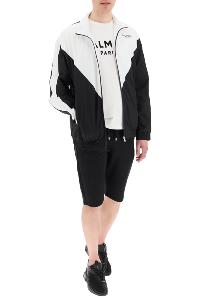 Balmain Black Polyamide Shell Jacket In Black,white