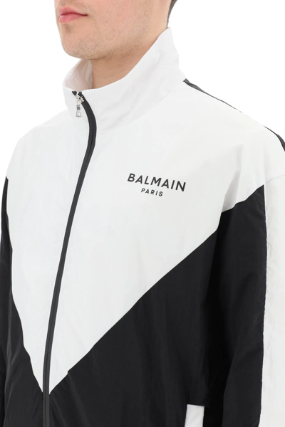 Balmain Black Polyamide Shell Jacket In Black,white