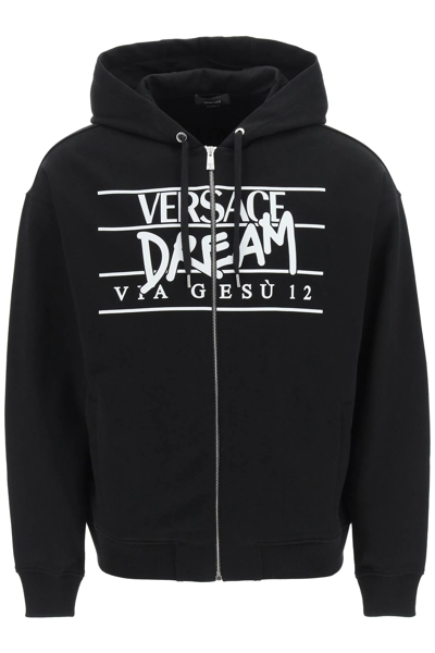 Shop Versace Dream Logo Hoodie In Black,white