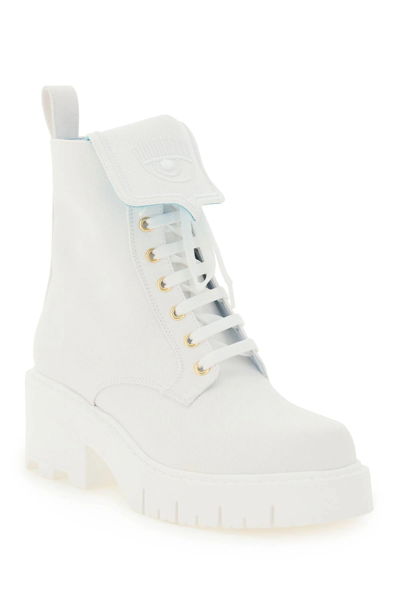 Shop Chiara Ferragni Denim Lace-up Ankle Boots In White