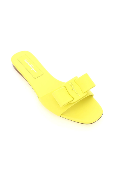 Shop Ferragamo Viva Leather Slides In Yellow