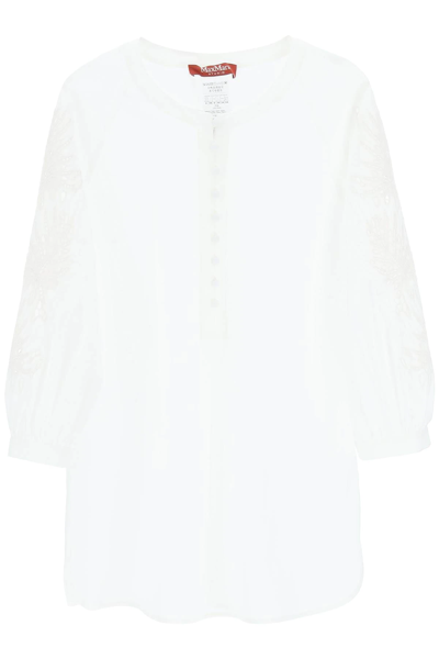 Shop Max Mara Broderie Blouse In White