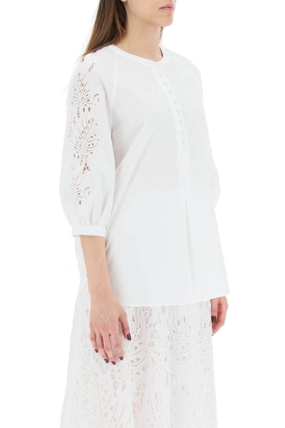 Shop Max Mara Broderie Blouse In White