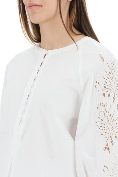 Shop Max Mara Broderie Blouse In White