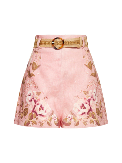 Shop Zimmermann Floral Printed High Waist Shorts In Rosa