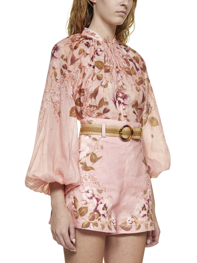 Shop Zimmermann Floral Printed High Waist Shorts In Rosa