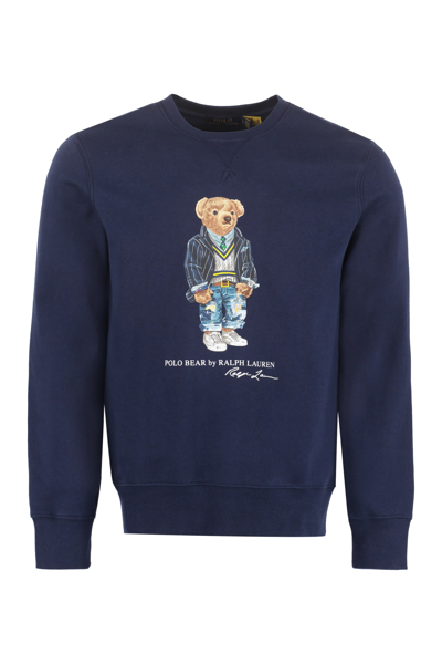 Shop Polo Ralph Lauren Printed Crew-neck Sweatshirt In Blue