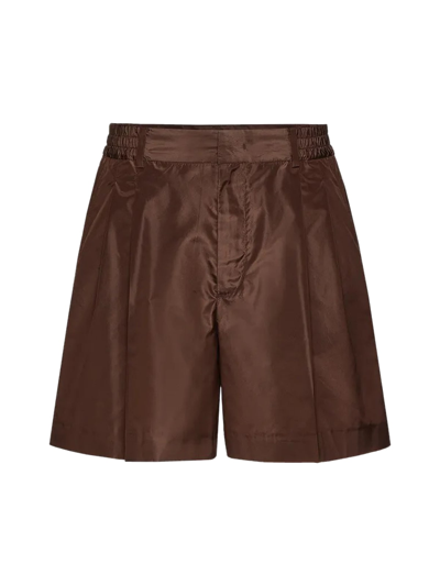 Shop Valentino Washed Si Lk Taffeta` Shorts, Regular Fit, 2 Welt Pockets, 2 Side Pockets, Waist Band, B.w. 37,5 Cm In Brown