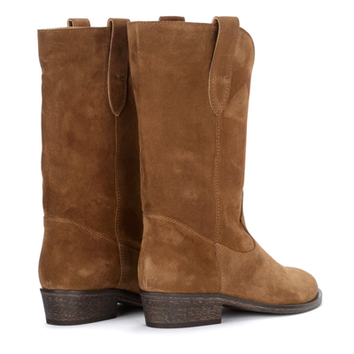 Shop Via Roma 15 Texan Boot In Leather Color Suede In Beige