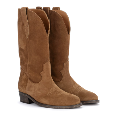 Shop Via Roma 15 Texan Boot In Leather Color Suede In Beige
