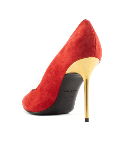 Shop Balmain Red Suede Ruby Pumps In Rosso