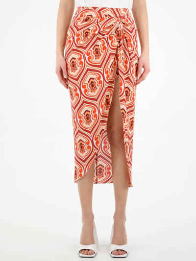 Shop Etro Sarong Skirt With Graphic Print In Orange