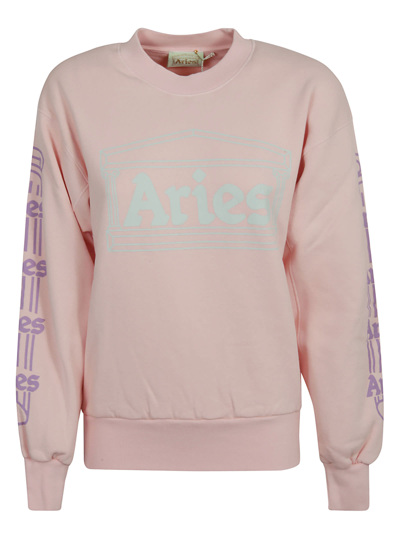 Shop Aries Logo Print Sweatshirt In Pink