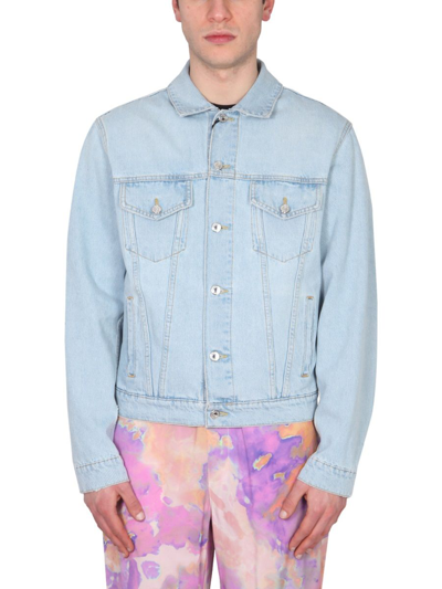 Shop Msgm Men's Blue Other Materials Outerwear Jacket