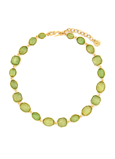 Shop Goossens 'cabochons' Tinted Crystal 24k Gold-plated Necklace In Green