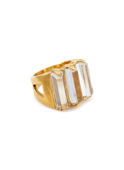 Shop Goossens 'stones' Natural Rock Crystal 24k Gold-plated Ring In Metallic