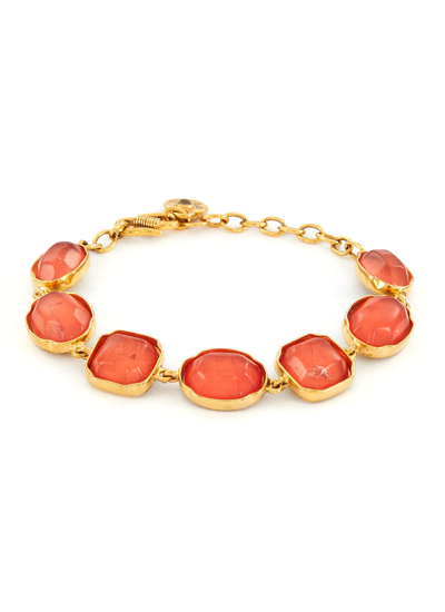 Shop Goossens 'cabochons' Tinted Crystal 24k Gold-plated Charm Bracelet In Orange,metallic