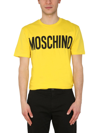 Shop Moschino Logo Print T-shirt In Yellow