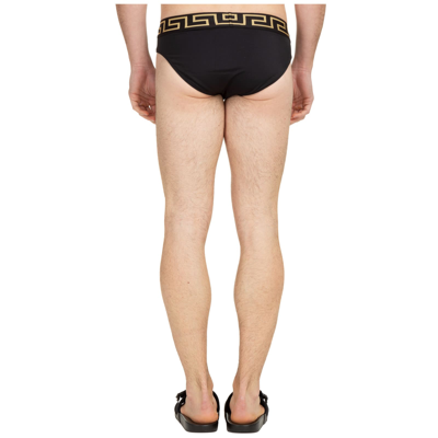 Shop Versace Greca Swimming Brief In Black