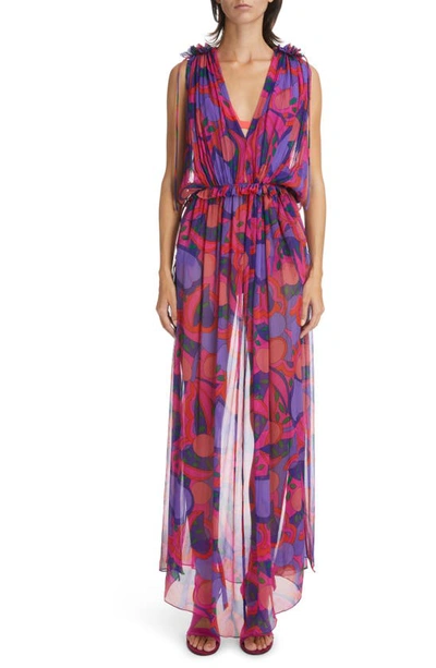Shop Isabel Marant Alsaw Abstract Floral Silk Maxi Dress In Pink