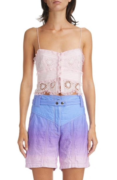 Shop Isabel Marant Delphine Eyelet Lace Cotton & Silk Crop Top In Light Pink