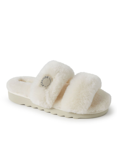 Shop Dearfoams Fireside By  Women's Benalla Shearling Double Band Slides With Sawtooth Outsole In Natural
