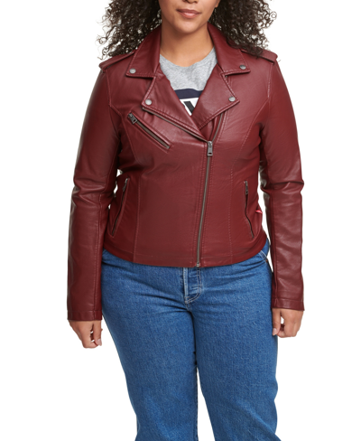 Shop Levi's Plus Size Trendy Faux Leather Moto Jacket In Deep Red