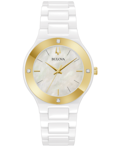 Shop Bulova Women's Millennia Diamond Accent White Ceramic Bracelet Watch 35mm